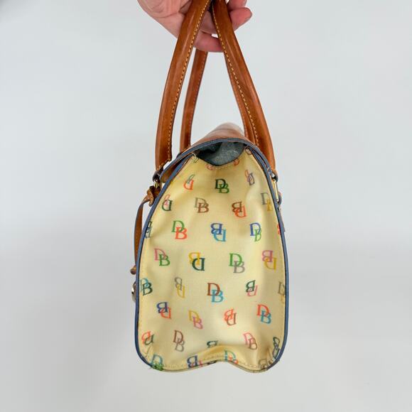 Dooney & Bourke Vintage Multicolor Logo Canvas Leather Satchel 11x5x8 Handbag - Picture 4 of 12